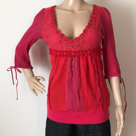 Free People Tops - 3/$10 Free People cotton bohemian crochet red top